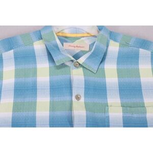Tommy Bahama 100% Silk Men's XLX Plaid Button Up Shirt Casual Vacation Comfy